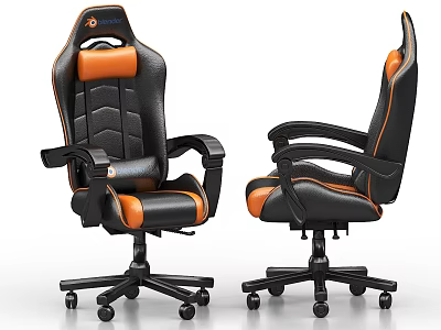 Ergonomic Black And Orange Office Chair With Armrests And Rolling Wheels 3d model