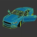 Blue Sports Car Model With Open Doors Yellow Wheels And Brown Interior
