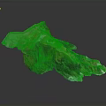 Detailed 3D Terrain Model With Green Vegetation Rocky Slopes White Patches And Small Square Structure