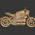 Golden Modern Motorcycle With Sleek Design And Reflective Surface On Dark Background