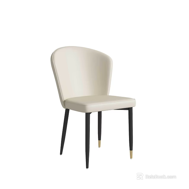 Ivory Leather Dining Chair With Curved Backrest Black Legs And Gold Accents 3d model 