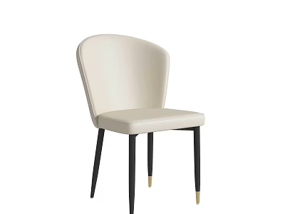 Ivory Leather Dining Chair With Curved Backrest Black Legs And Gold Accents 3d model