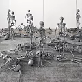 Human Skeleton Limbs Display With Standing And Lying Bone Structures Scattered In Room 3d model