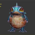 Cute Blue Cartoon Game and Movie Character with Large Eyes and Orange Spotted Belly