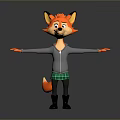 Cartoon Fox Game Character With Grey Hoodie Green Plaid Skirt And Black Boots