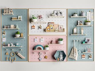 Nordic Hole Board Storage Rack Wall Decorations Pendant Photo Frame Cork Board Cork Wall Hole Wall Message Board 3d model