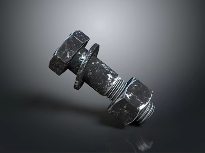 Industrial Metal Bolt And Nut With Shiny Surface And Threaded Design 3d model