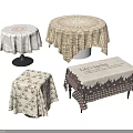Dining Table Set Featuring Various Tablecloths With Different Patterns And Little Spring Design 3d model