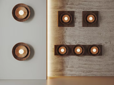 Wooden Round Wall Lamps With Modern Design And Warm Light For Home Decor 3d model