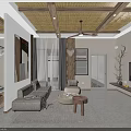 Cozy Living Room Interior With Wooden Ceiling Ceiling Fan Neutral Sofa And Large Windows