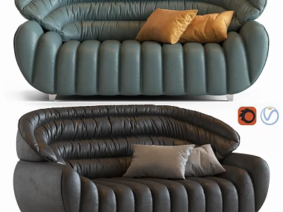 Modern Two Seater Sofa With Green Dark Colors And Orange Gray Pillows 3d model