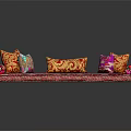 Traditional Style Long Cushion Bench With Vibrant Patterned Pillows For Home Decor 3d model