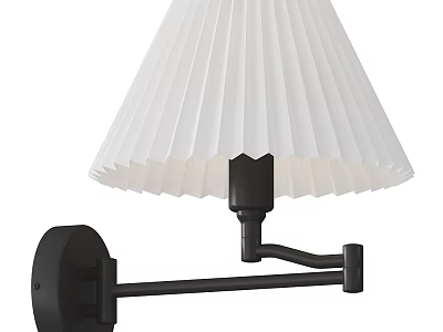 Modern Wall Lamp With White Pleated Shade And Black Metal Arm 3d model