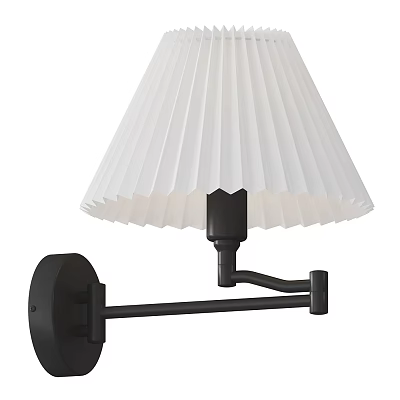 Modern Wall Lamp With White Pleated Shade And Black Metal Arm 3d model