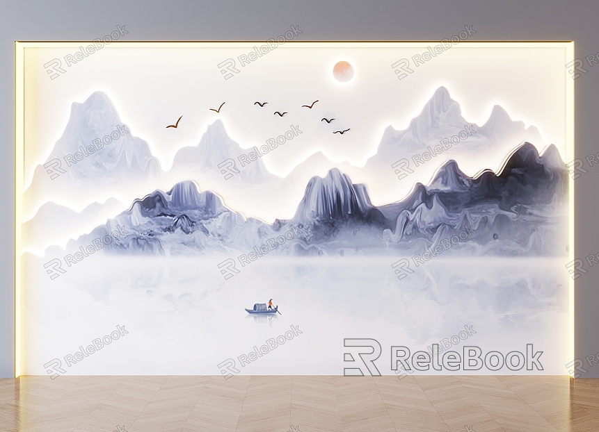 Landscape Painting Background Wall Ink Landscape Painting Background Wall Sofa Background Wall Living Room TV Background Wall model