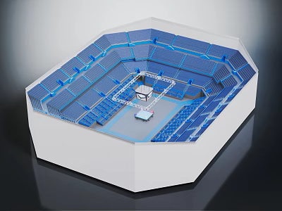 Octagonal Architectural Structure With Blue Seats And Central Interior Design 3d model