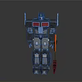 Mechanical Robot Figure With Red Chest Panels Spiked Arms And Orange Weapon
