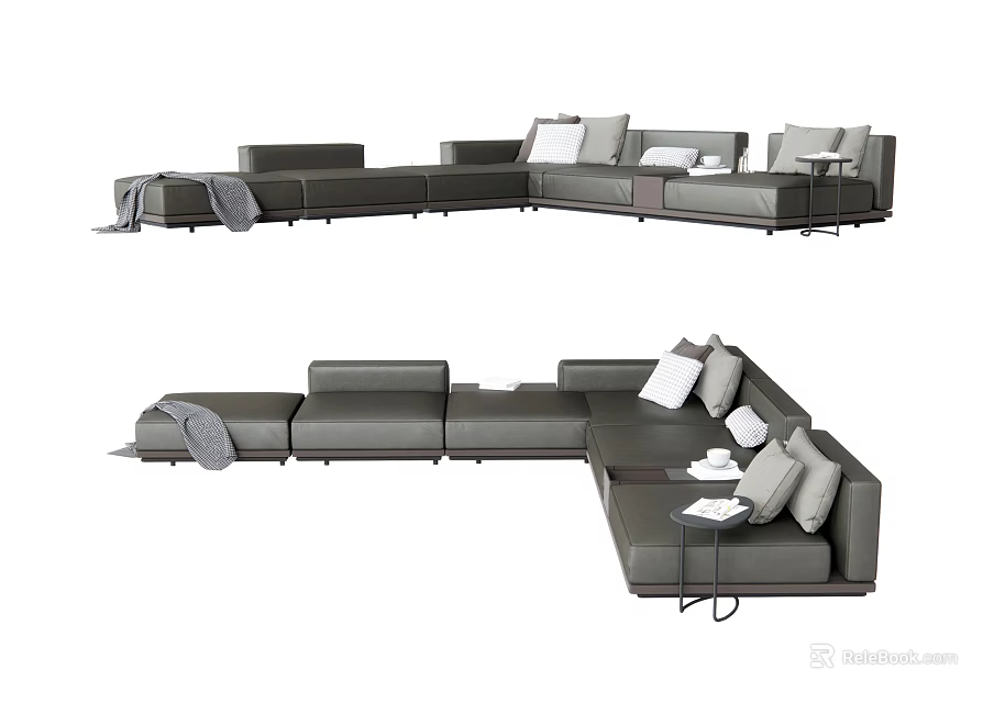 Modern Gray Sectional Sofa With L Shaped Design And Comfortable Cushions 3d model
