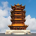 Traditional Chinese Ancient Architecture Multi Layered Pagoda With Yellow Roofs Overhanging Eaves White Base