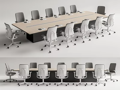 Modern Conference Table In Meeting Room Setup With Multiple Office Chairs 3d model