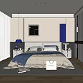 Modern Bedroom Interior Design With Blue Accents Bed Nightstand Decorative Painting And Carpet