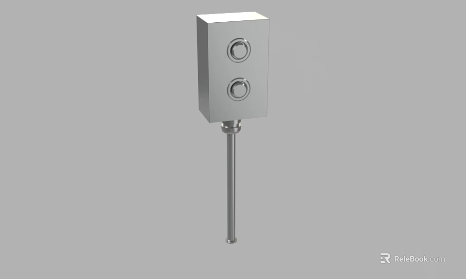 Industrial Control Equipment With Metal Box Two Round Buttons And Mounting Pole 3d model 