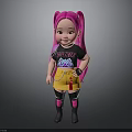 Cute Doll With Pink Pigtails Black Tshirt Rock Princess Yellow Skirt And Boots