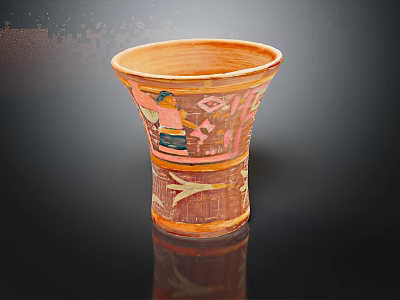 Ancient Carved Pottery Vase With Painted Human Figures And Geometric Patterns 3d model
