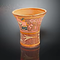 Ancient Carved Pottery Vase With Painted Human Figures And Geometric Patterns