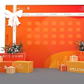 Orange Event Backdrop Setup With Gift Boxes Welcome Sign And Flower Bouquets 3d model