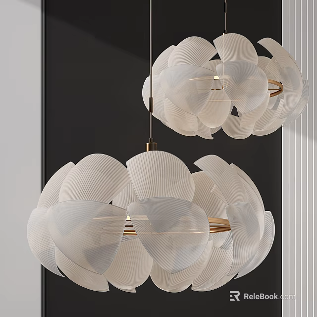 Elegant Modern Petal Shaped White Chandelier With Gold Frame Lighting Design 3d model 