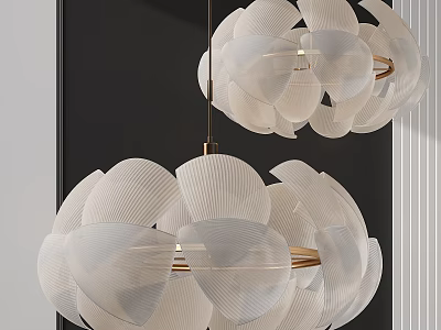 Elegant Modern Petal Shaped White Chandelier With Gold Frame Lighting Design 3d model
