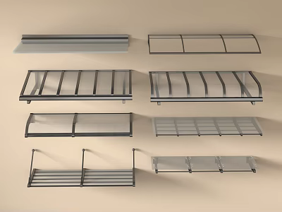 Stylish Canopy Collection With Various Metal Frame Designs Curved And Flat Structures For Outdoor Use 3d model