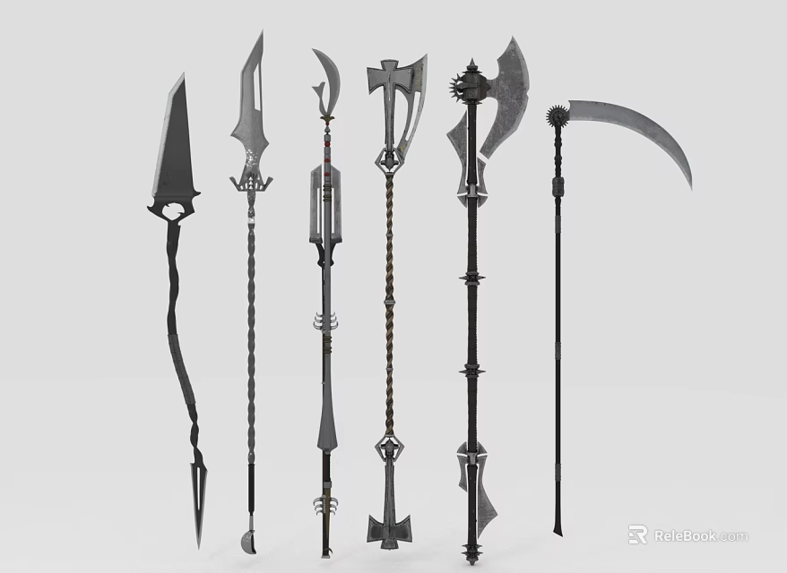 Various Medieval Fantasy Polearm Weapons With Unique Designs For Game Collection 3d model 