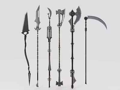 Various Medieval Fantasy Polearm Weapons With Unique Designs For Game Collection 3d model