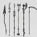 Various Medieval Fantasy Polearm Weapons With Unique Designs For Game Collection