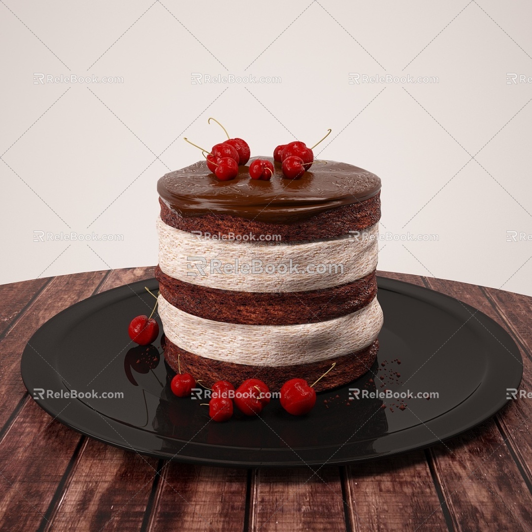 Food Cake Chocolate Cake Tray Cherry Fruit 3d model