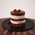 Food Cake Chocolate Cake Tray Cherry Fruit 3d model