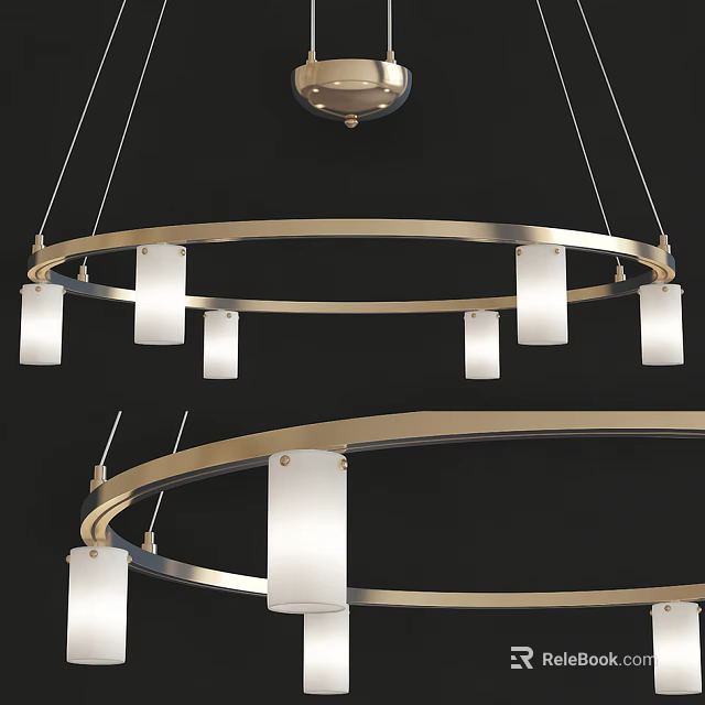 Modern Circular Chandelier With Metal Frame And White Lampshades Design 3d model 