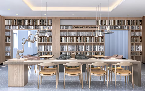 Modern Library Book Bar Book Cafe Library Bookstore Bookcase Bookshelf 3d model