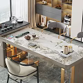 Elegant Modern Tea Table And Chairs With Marble Top And Gold Legs