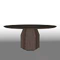 Modern Dark Wooden Dining Table With Round Top And Geometric Hexagonal Base Design 3d model