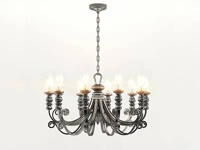 Vintage Style Metal Chandelier With Multiple Arms And Candle Shaped Bulbs 3d model