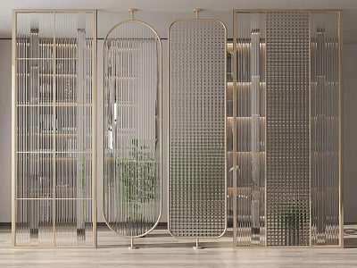 Modern Room Dividers With Golden Metal Frame Grid Pattern And Green Plants 3d model