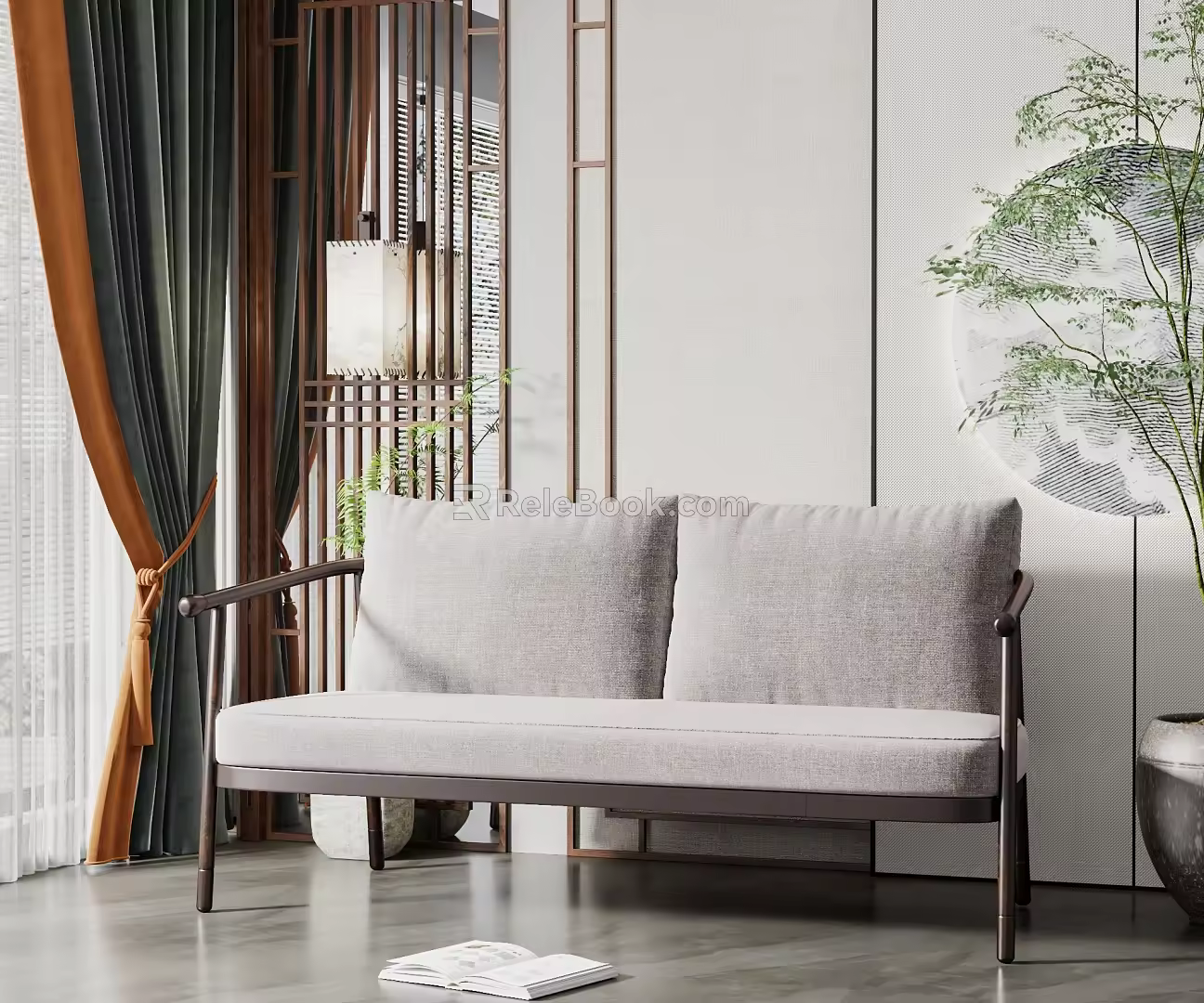 New Chinese-style double sofa fabric double sofa 3d model