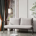 New Chinese-style double sofa fabric double sofa 3d model
