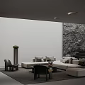 Modern Living Room Sofa Coffee Table Set With L shaped Sofa And Stone Accent Wall