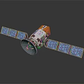 Cartoon Satellite Scene With Solar Panels Orange White Body And Antenna Design