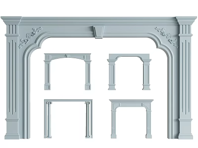 Roman Columns Fireplace Mantel With Various Ornate Carvings And Architectural Designs 3d model