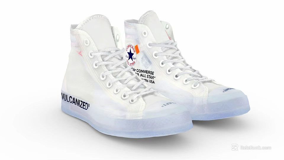 Converse All Star White High Top Canvas Shoes with Cancelled Lettering and Transparent Sole 3d model 